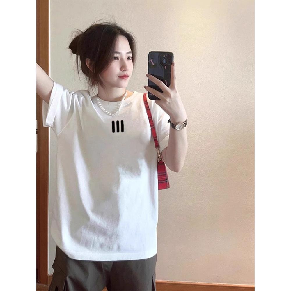 Minimalist cotton front shoulder crew neck short top summer loose student short sleeve basic casual T-shirt women's bottoming shirt