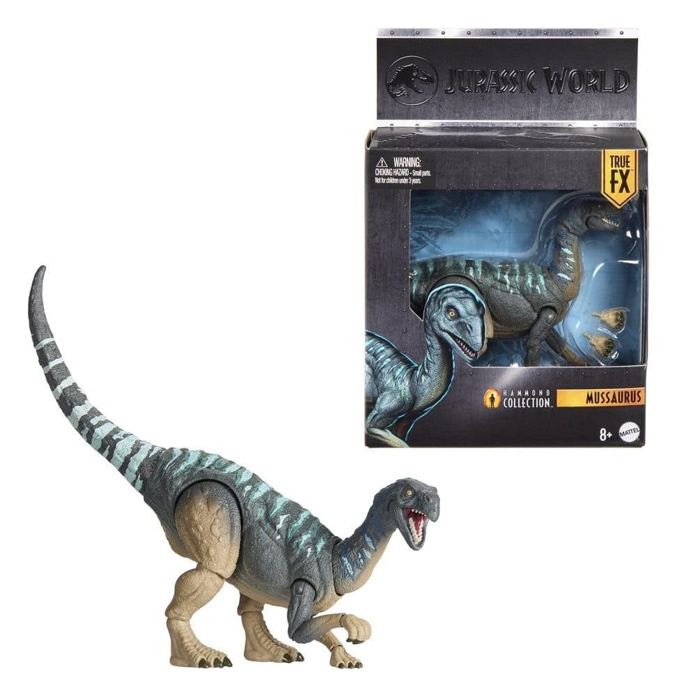 Mattel Jurassic World Hammond Collection Mussaurus Dinosaur Figure for Dinosaur 19cm in Ages 8 and JKM89 Kids, Toy, Approx. Length, Up, Blue,