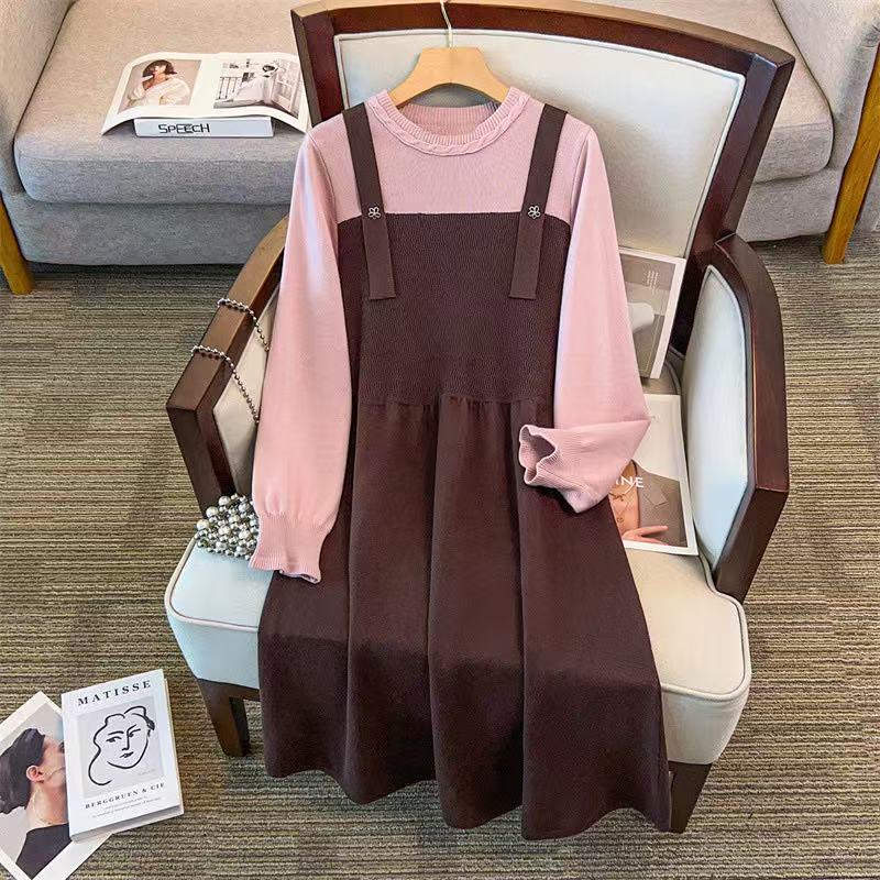 

Женское платье-свитер большого размера, Обхват груди 150/160, Свободный крой, Круглый вырез, Размер 200/350 Цзинь. 4XL