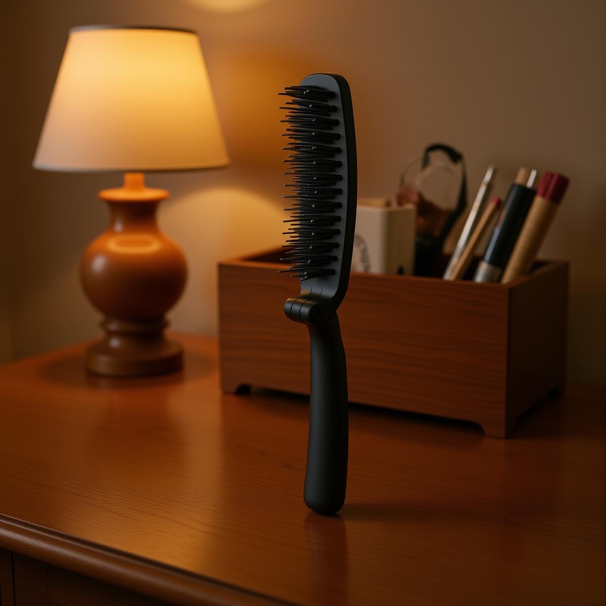 Travel Folding Comb Nylon And Boar Bristle Hairbrush Portable Detangling Comb For Root Lifting Textured Pompadour Styling Black чёрный