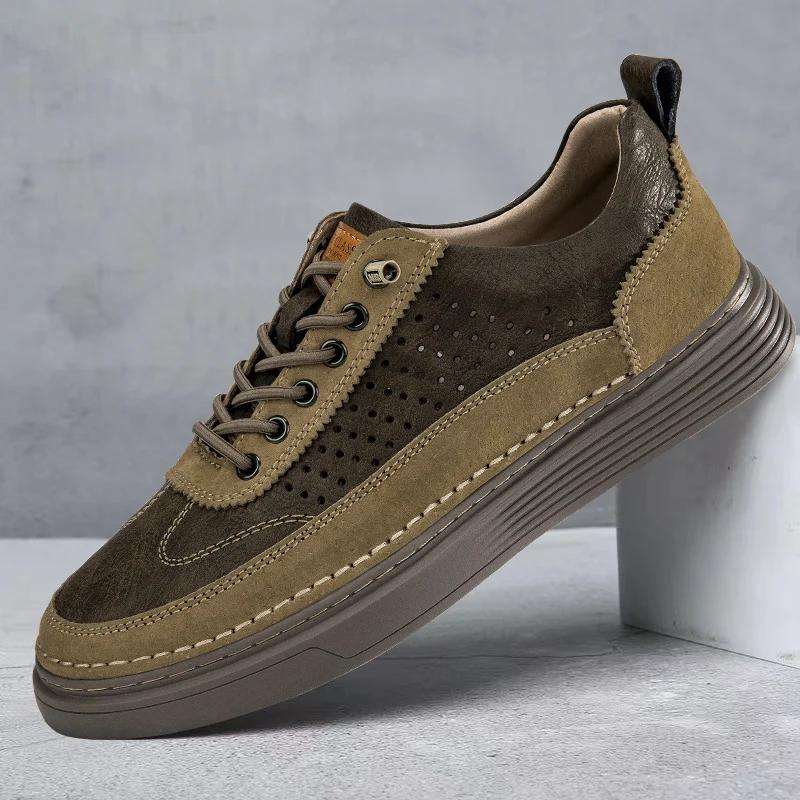 2024 New Men's Summer  Casual Leather Shoes Luxury Men Designer Outdoor Comfort Breathable Casual Shoe Walking Shoes