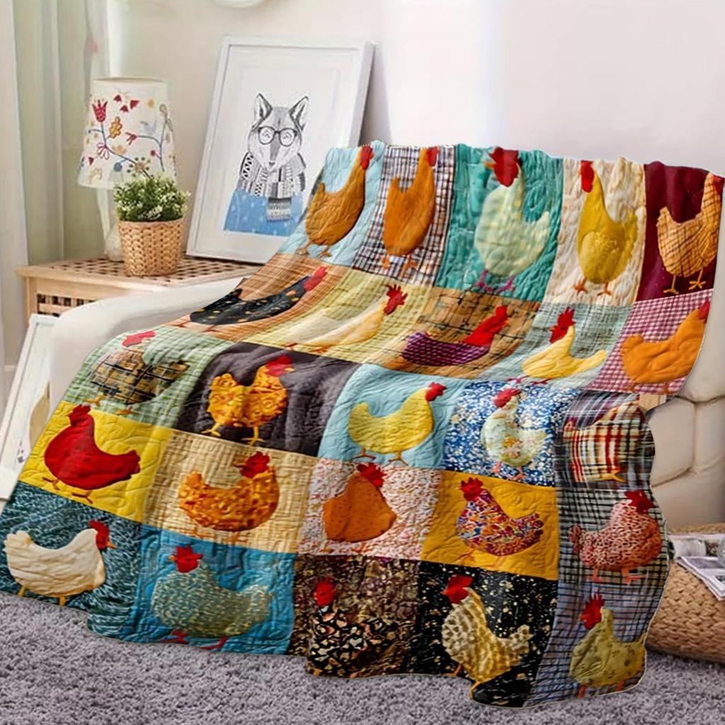 Rooster Blanket Soft Breathable Quilt Machine Washable Quilt Cute Chicken Quilt For Family Friend Sofa Bed Indoor Home Bedroom