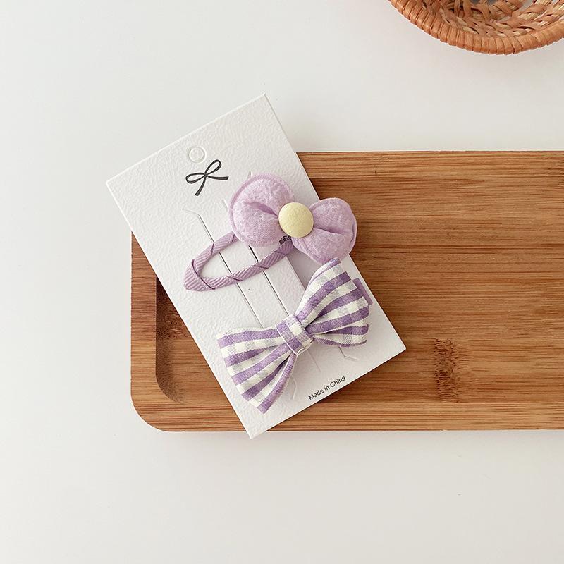 2 Purple Bowknot Hair Clips, Perfect for Korean-style Young Girls, Versatile for Youthful Bangs and Hair Accessories.