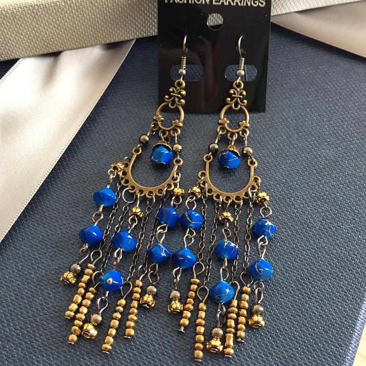 Vintage Celebrity Earrings Fashion Exaggerated Bohemian Tassel Pearl Bronze Long Beaded Earrings