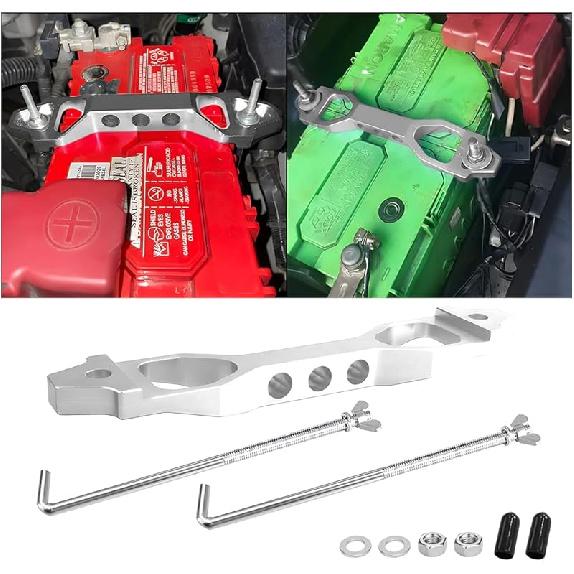 AICEL Battery Hold Down Sets, Billet Aluminum Alloy Car Battery Tie Down Bracket, Automotive Crossbar Holder Lock Mount With Galvanized Iron J Bolts, серебряный
