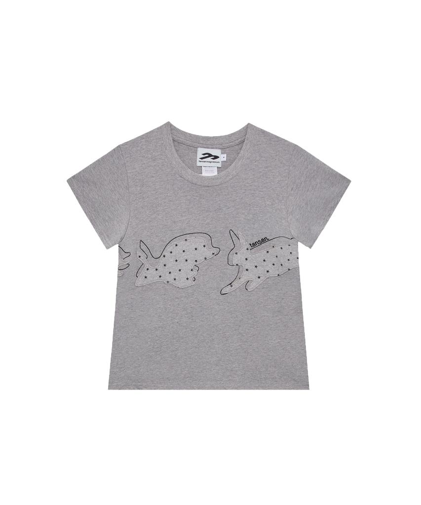 Tansanmageunesyum Rabbit Applique T-Shirt (Gray)