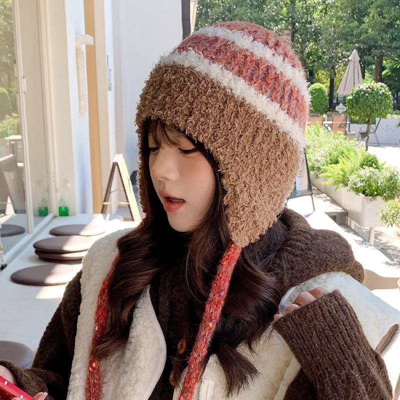 New Hat for Women Japanese Cute Girls Knitted Wool Hat for Winter Warmth To Prevent Students From Cold Ear Protection Hat Thick
