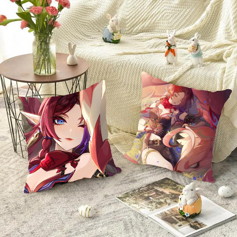Game Genshin Impact Chasca Pillow Case Square Pillow Bedroom Sofa Leisure Comfort Cushion Car Living Room Home Decoration 40X40