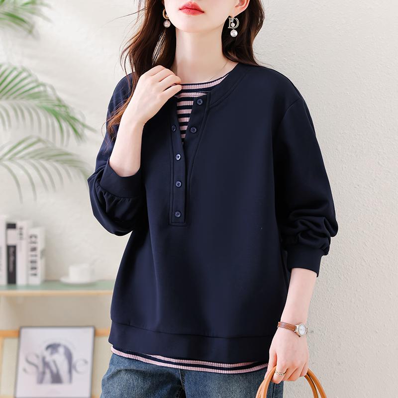 Dimanaf 2025 New Autumn Plus Size Hoodie Buttons Women Pullovers Tops Solid Fashion Loose