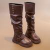 Girls Winter Fashion Banquet Warm/Soft Thick-soled Evening Long Knee-high Boots Baby Single/Velvet Buckle Retro Riding Boots