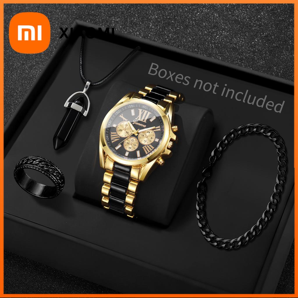 Xiaomi 4PCS Fashion Roma Dial Men Business Watches Jewelry Set Luxury Male's Quartz Wristwatch Reloj Hombre (Without Box)