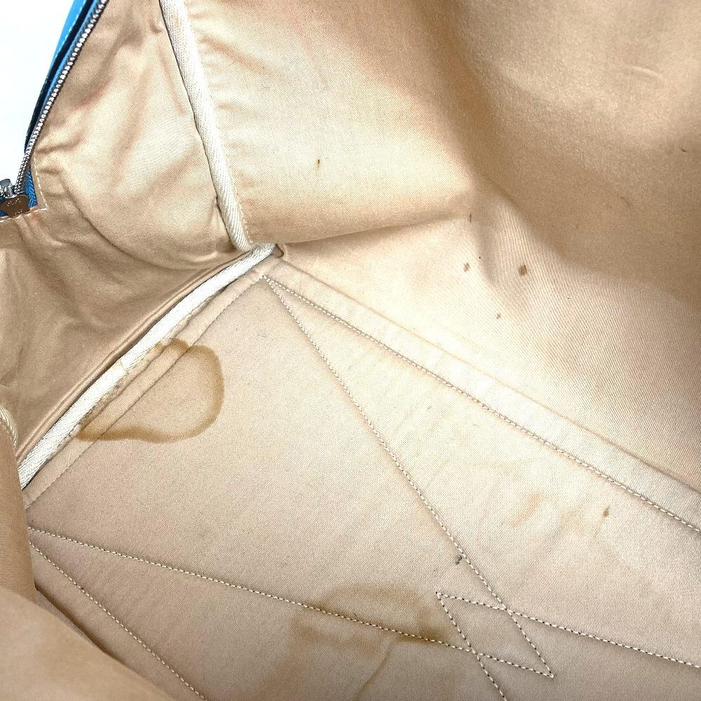 HERMES Victoria 43 Boston Bag Hand Bag Toile H / Leather Blue gene blue/Beige