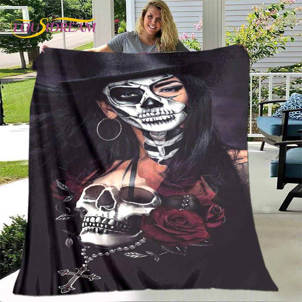 Gothic Horror Female Skull Dead Girl 3D Soft Plush Blanket,Flannel Blanket Throw Blanket for Living Room Bedroom Bed Sofa Picnic