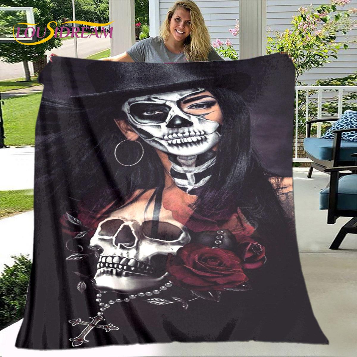 

Готический ужас женский череп мертвая девушка 3D мягкое плюшевое одеяло, фланелевое одеяло плед для гостиной спальни кровати дивана пикника 30x40in