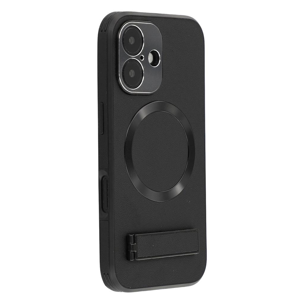 For iPhone 16 Kickstand Case Compatible with MagSafe PC+TPU+PU Phone Back Cover