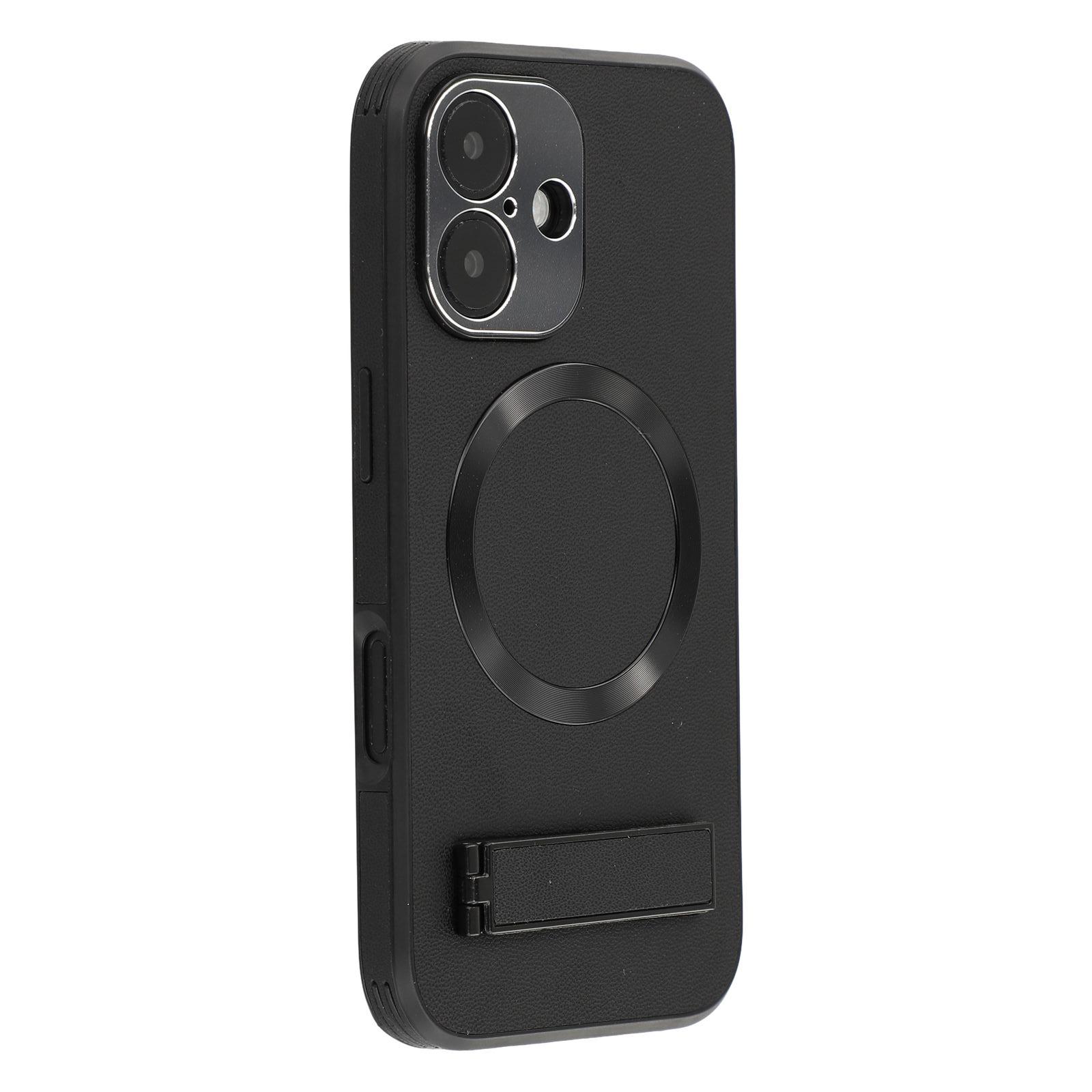 

For iPhone 16 Kickstand Case Compatible with MagSafe PC + TPU + PU Phone Back Cover F