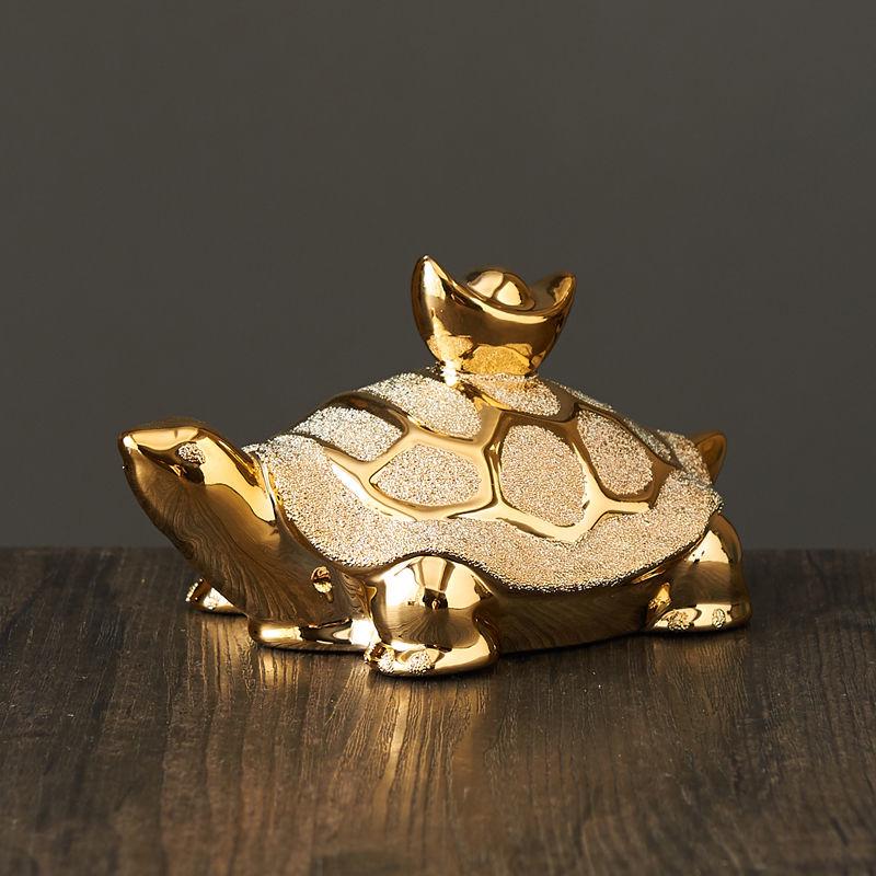 Gold-Plated Ceramic Turtle Figurine - Feng Shui Home Decor Ornament