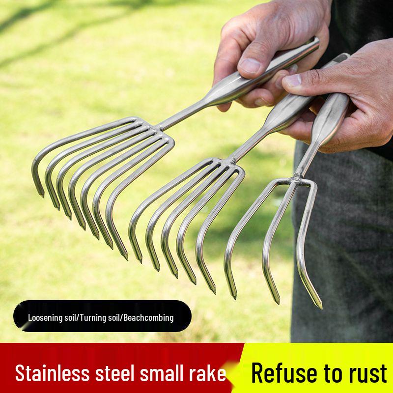Stainless Steel One-Piece Handle Multi-Tine Garden and Seafood Rake