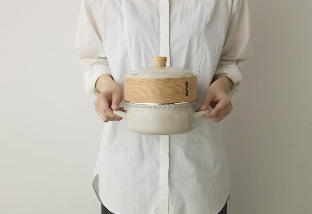 GoodPlus+ Custom-Made Enamel Pot with Steamer, 18cm (Greige, 1 Steamer Tier) GPB-SER18-GG1