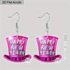 2D Flat Happy New Year Bowler Hat Dangle Earrings, Lightweight Acrylic Material, Ideal for Party Gifts, Jewelry, and New Year Gifts.