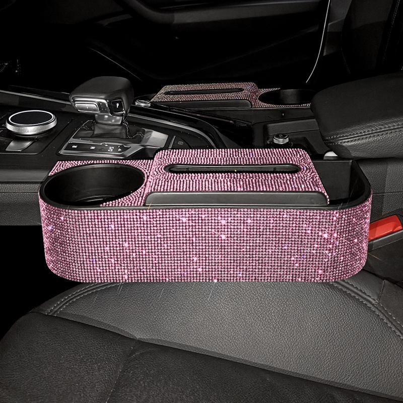 New Bling Rhinestones Car Seat Organizer Car Gap Storage Box Leak-proof Cup Holder Coins Keys Tissue Box Auto