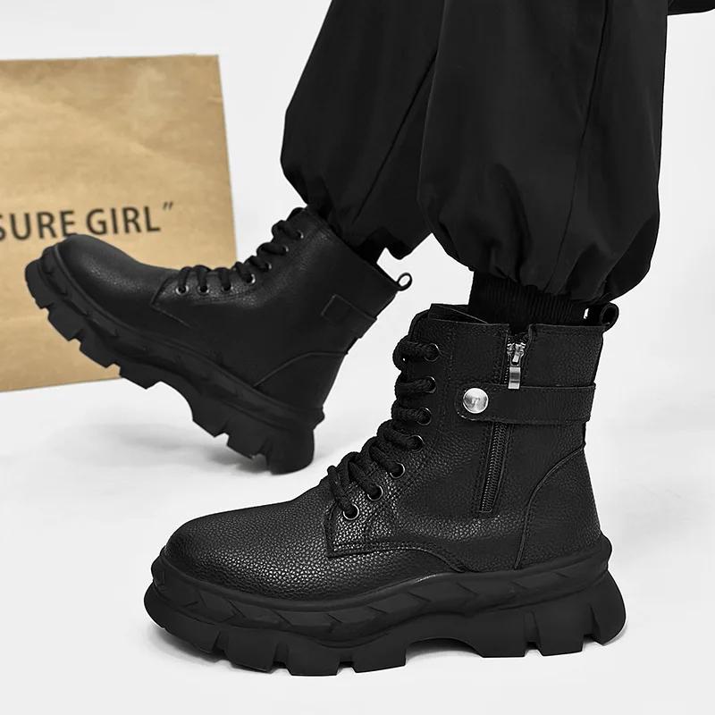 Fashion New High Quality Men's Shoes High Top Fashion Versatile Casual Shoes Thick Soled Height Increasing Mountaineering Sports Shoes