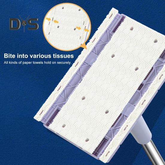 Automatic Cloth Clamp Mop with Rag 360 Degree Rotating Extended Mop Dry/Wet Dual-Purpose Household Cleaning Mop