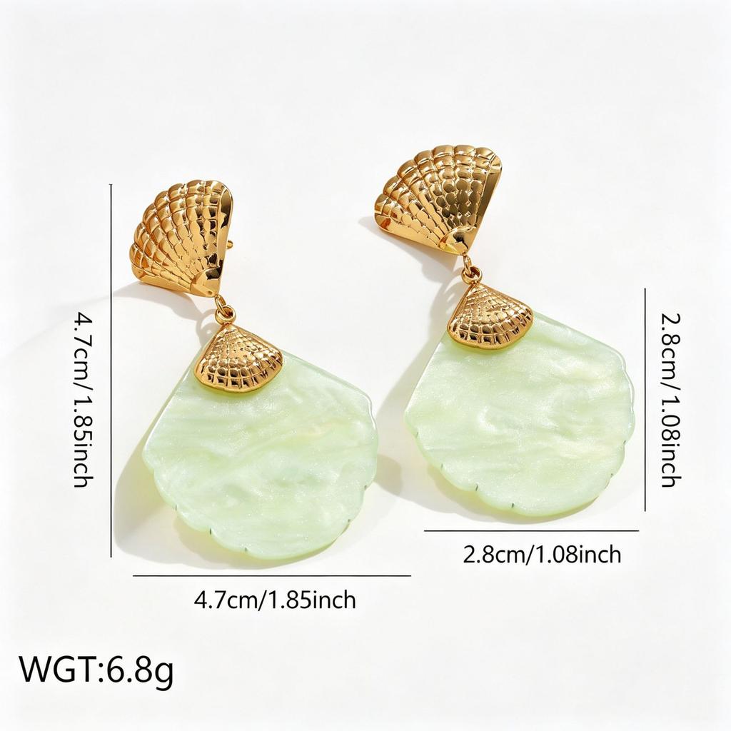 European and American Colorful Shell Earrings Fashion Exaggerated Personality Resin Stud Earrings Temperament Celebrity Style Retro Stainless Steel