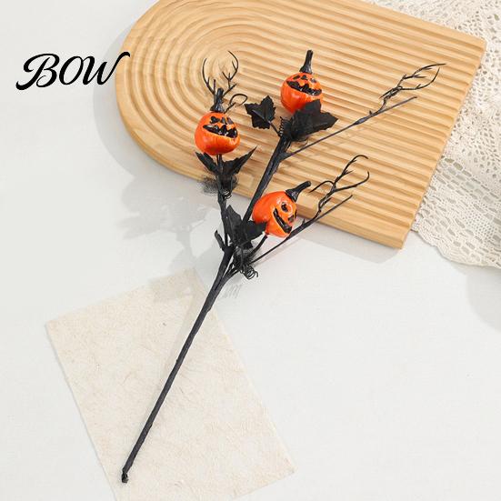 Spooky Halloween Home Decor Artificial Pumpkin Stems, Black Branch with Maple Leaves, Fake Leaf And Gothic Floral Arrangement for Vase,
