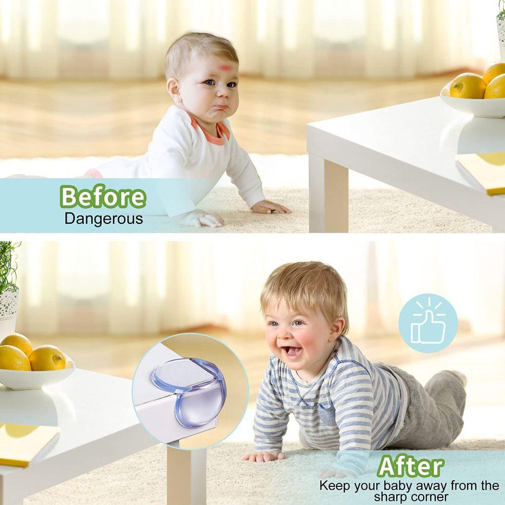 10Pcs Pre-Taped Adhesive Furniture Corner Guard Easy-to-Peel Tab Edges Safety Bumpers  Dining Table