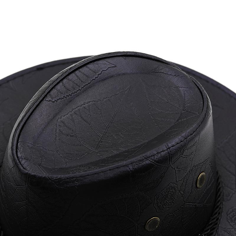 Maple Leaf Printed Leather Sunshade Western Cowboy Hat Men's and Women's Tibetan Big Edge Hat Outdoor Spring and Autumn Winter Leisure Beach Hat