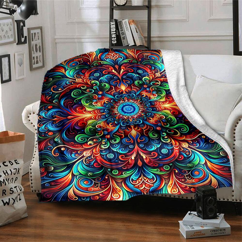 1pc Psychedelic Patterns Soft & Warm Polyester Knit Blanket, Digital Printed, All-Season Throw for Napping, Traveling, Sofa Yy250906015