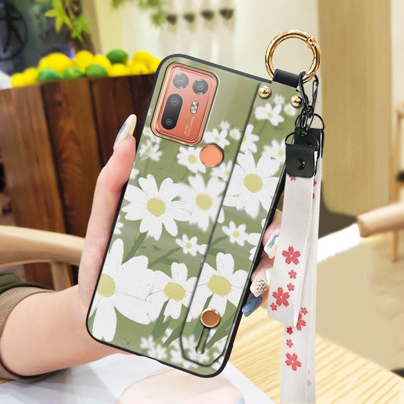 Back Cover Protective Phone Case For HTC Desire 20 Plus/D20+ Lanyard Kickstand Silicone Wrist Strap Oil Painting Ring