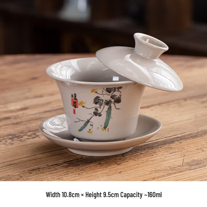 Chinese Ceramic Three-Talent Gaiwan Tea Bowl