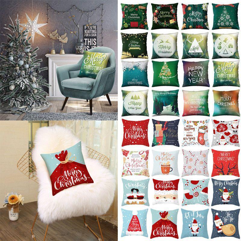 Polyester Peach Skin Christmas Cushion Cover 18" For Sofa Decor**