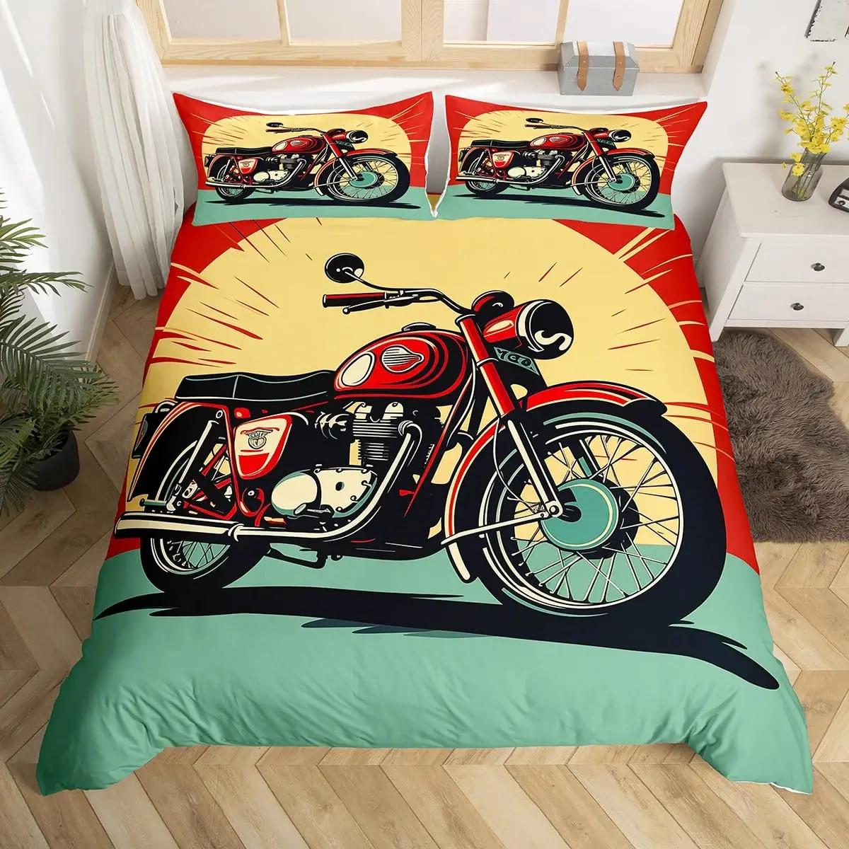 

Comforter 3Pcs Cool Motorbike Bedding Set Dirt Bike Twin Motocross Rider Comforter Extreme Sports For Boys Adults Comforter (quilt)-EU Single(135*200cm)3pcs