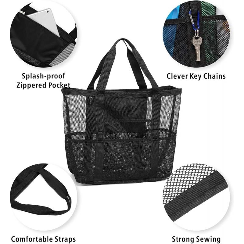 Oversized Mesh Beach Bag With 9 Pockets Quick Dry Sand Free Toy Organizer Tote Pool Cruise Travel Must Haves