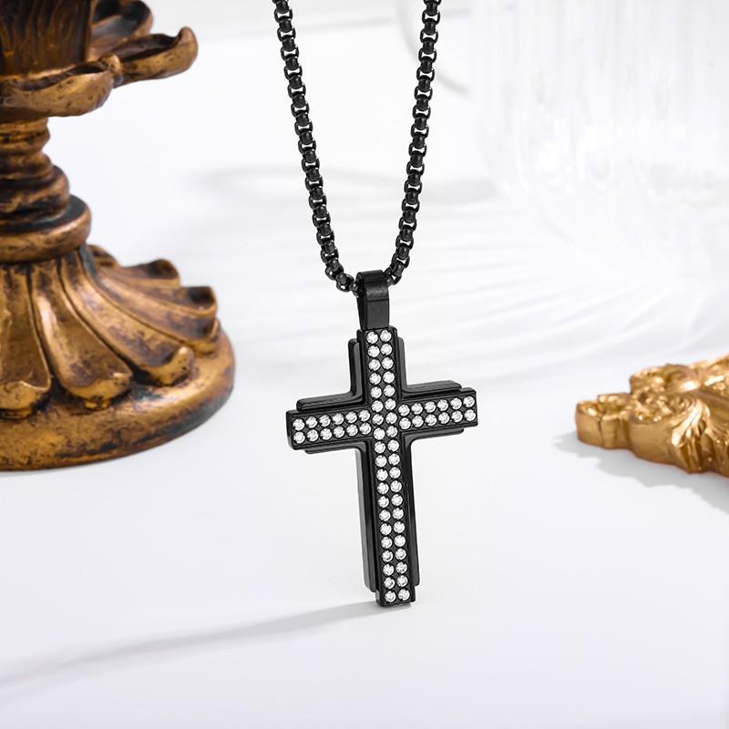 2026 Stone Cross Necklace Fashion Light Luxury Necklace Jewelry Premium Jewelry Full Diamond Men's Necklace