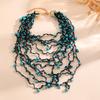 Bohemian Multilayer Turquoise Beaded Necklace for Women Handmade Black Braided Chain Statement Necklaces Boho Ethnic Jewelry