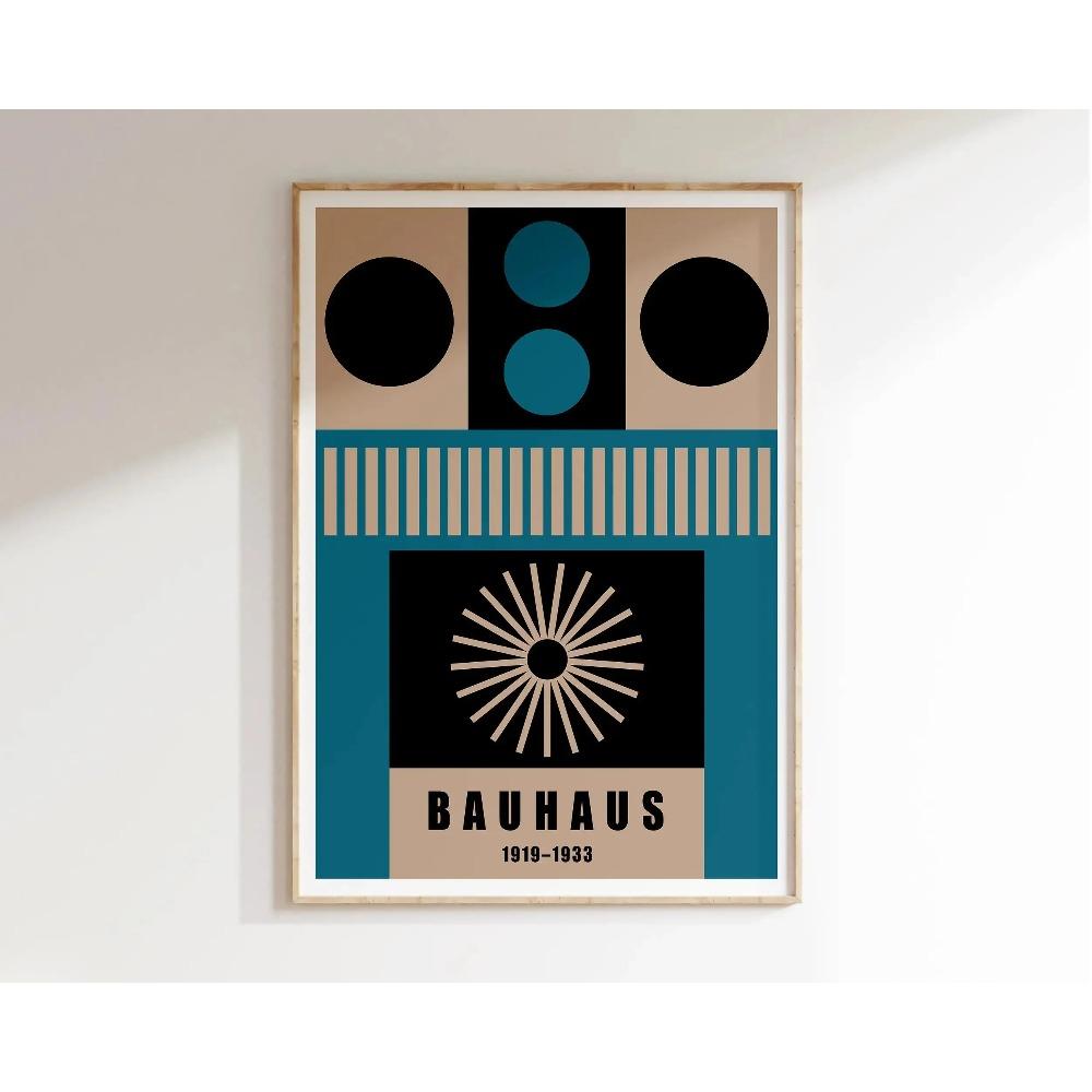 Mid Century Bauhaus Poster Geometric Wall Art Canvas Prints Living Room Bedroom Bright Colourful Artwork for Home Decor