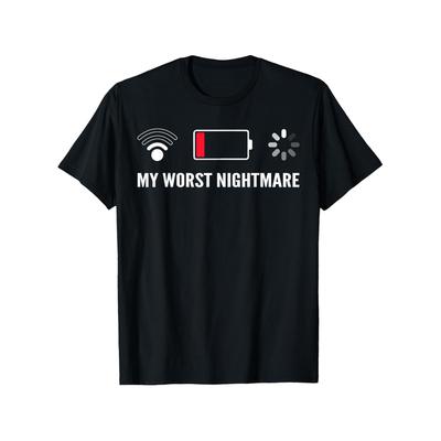 Low Wifi Battery Loading Graphic Tee Cotton Casual Short Sleeve TShirt for Gamers