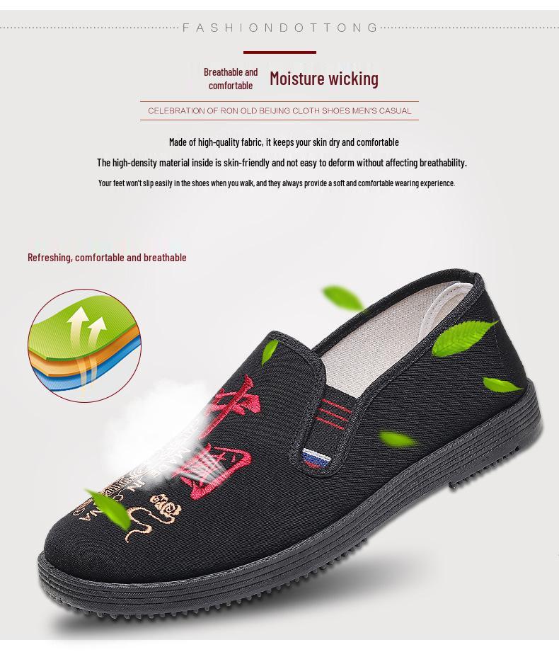 Men's Chinese-Style Embroidered Cloth Shoes: Non-Slip, Soft Sole, Comfortable, Casual Footwear for Middle-Aged and Elderly
