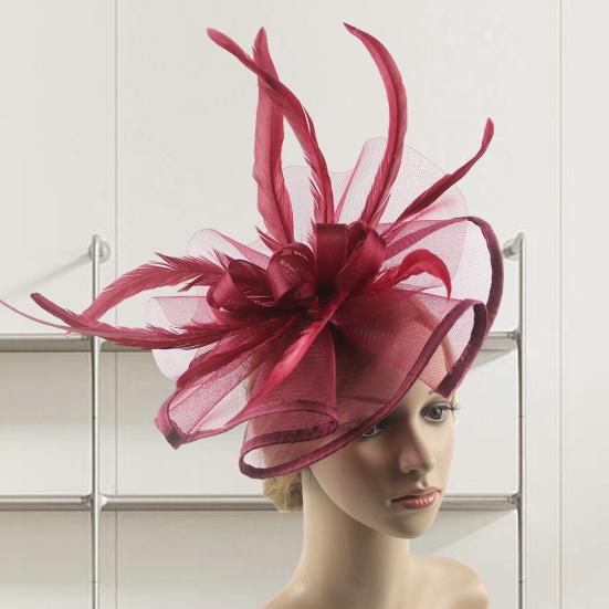 Cappello Fascinator Elegante Monocolore con Fermaglio per Capelli Piuma Decorativa Fiocco Decorazione in Rete Cappello Pillbox Accessori per Capelli