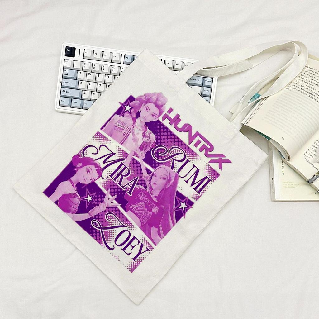 Kpop Demon Hunter Girl Group Cartoon Large Capacity Student Canvas Handbag Ins Small Fresh Crossbody Bag Female Trendy Bag CLE