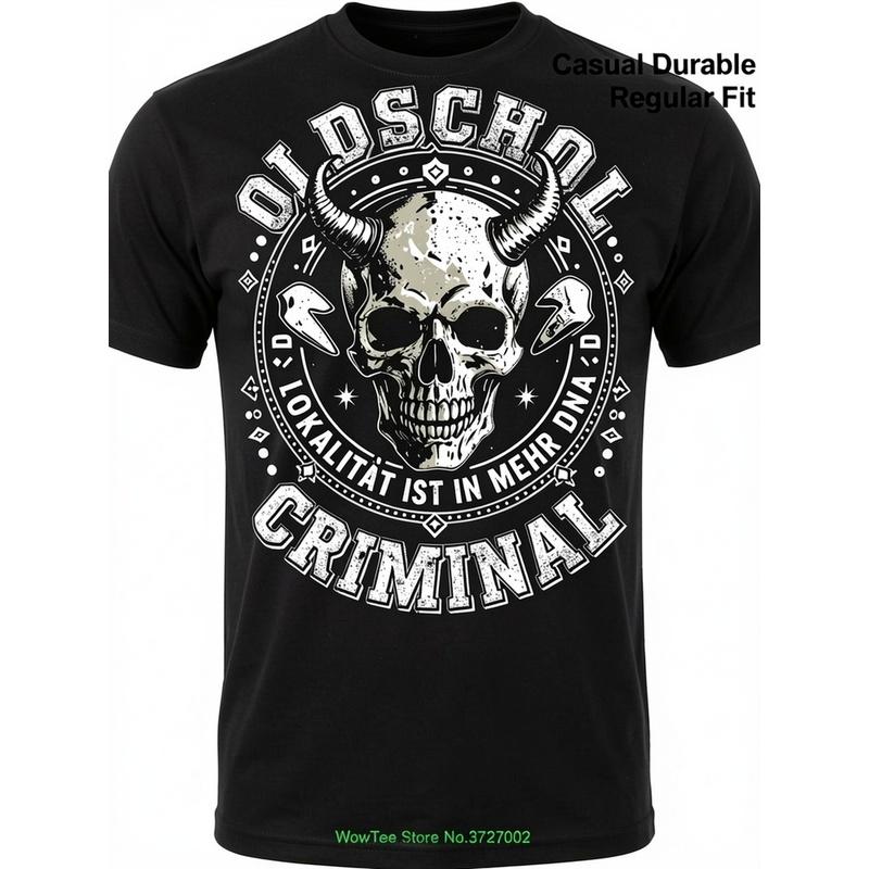 Men'S Vintage Streetwear T-Shirt - Black Retro Criminal Graphic Tee with Skull And Wings Design | Oldschool Criminal Print - Regular Fit, Short