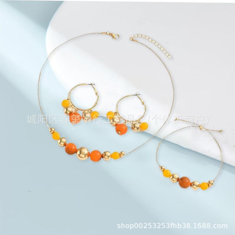 Цветной бисерный браслет, ожерелье, серьги, набор, регулируемый, нишевый, премиальный, ручной работы