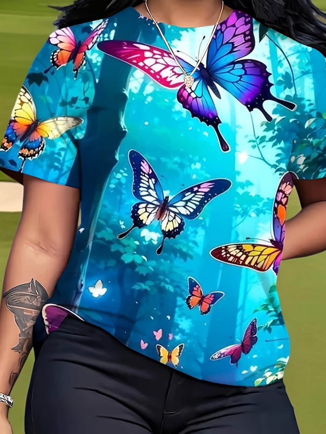 

Women s Colorful Butterfly Geometric Print T-Shirt- Y Casual Short-sleeve Crew Neck Shirt. Breathable and Lightweight Fabric. Machine Washable. Suitab 3XL дубильна кора