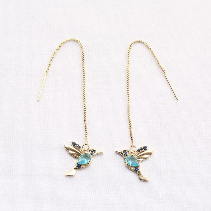 Women's Plating Gold Earrings Elegant Bird Long Tassel Ear Line