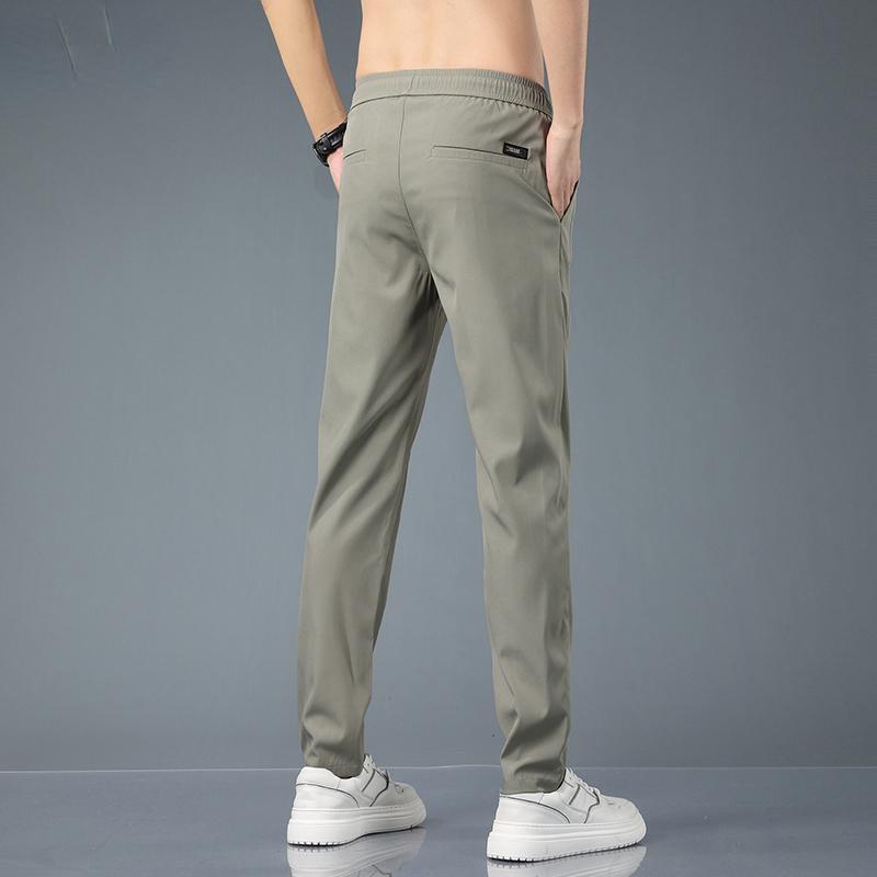 Ice Silk Men's Pants Summer Black Gray Thin Business Casual Pants Outdoor Elastic Breathable Straight Leg Sweatpants