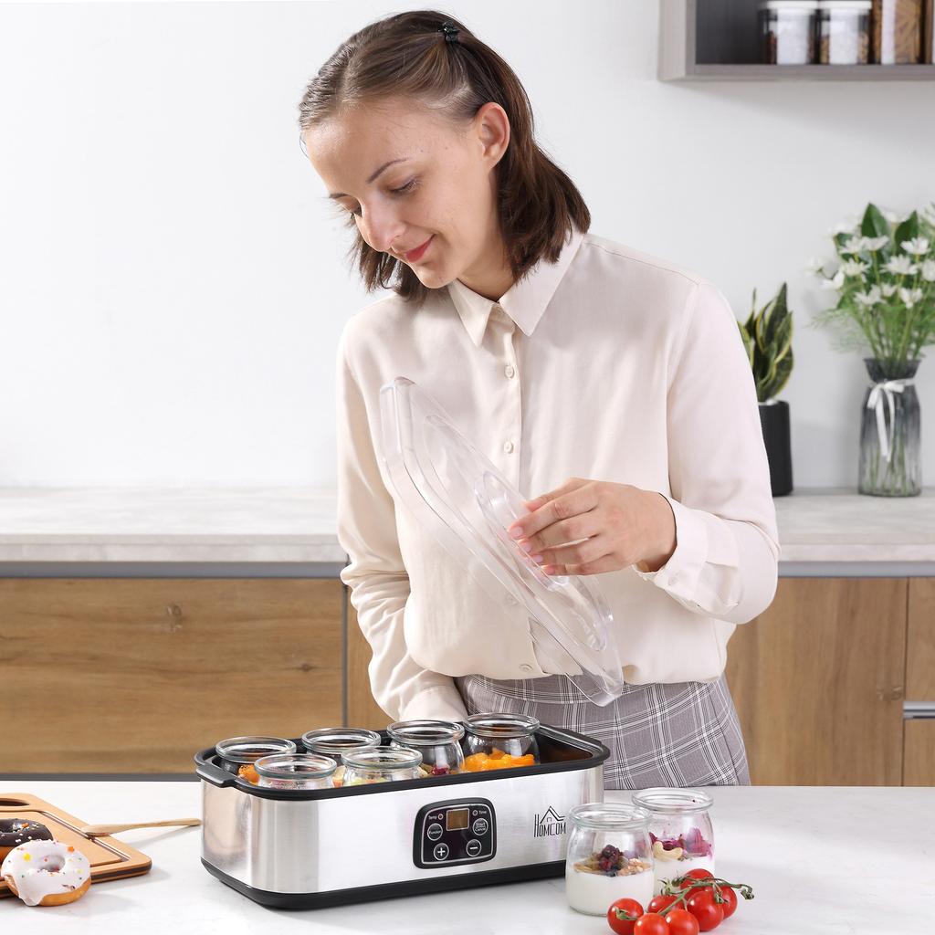 Joghurtbereiter, Griechischer Joghurtbereiter mit Deckel, 8 BPA-freie Glas-Innenbehälter à 180 ml, Joghurtbereiter mit LCD-Display-Timer